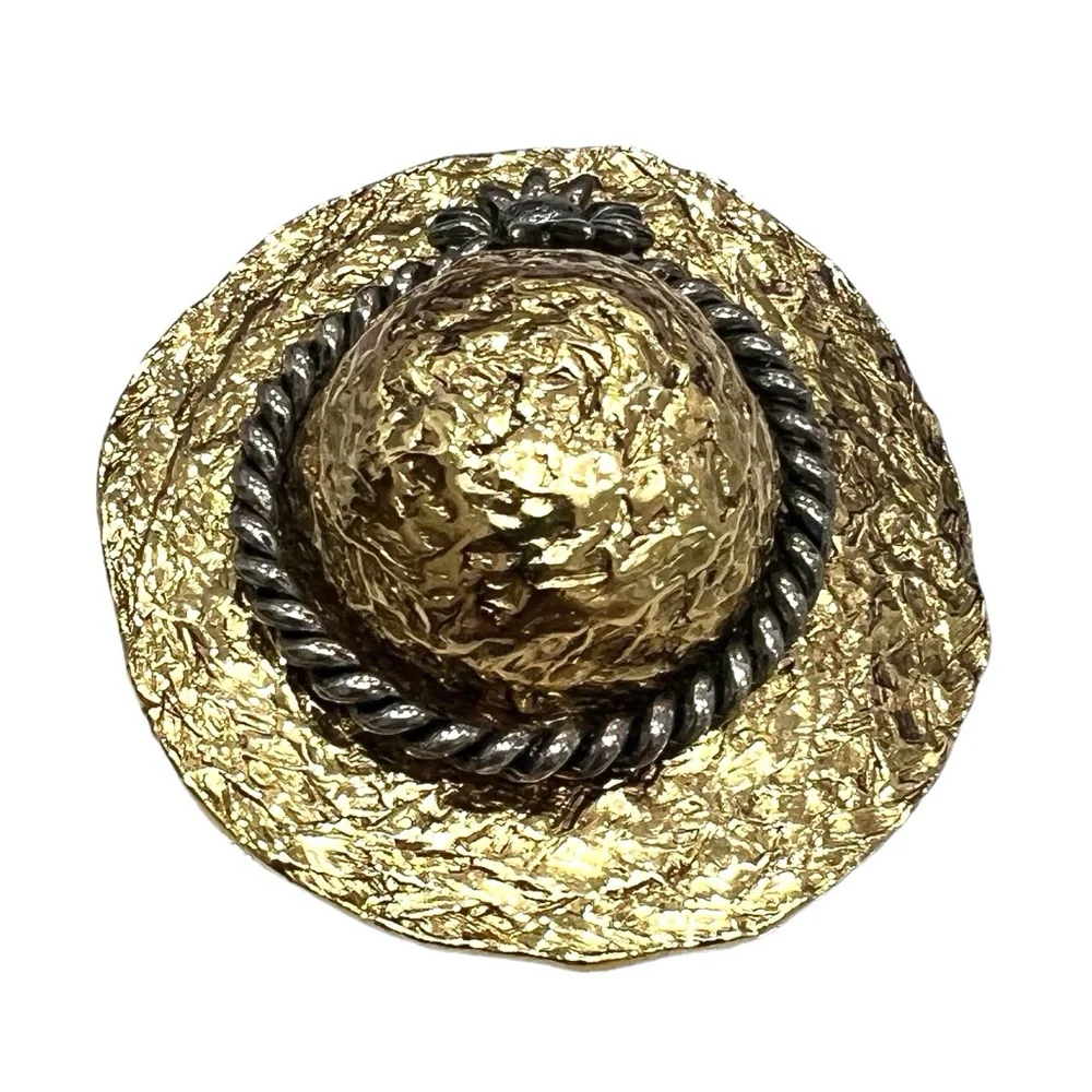 VINTAGE PREMIER DESIGNS CROWN GOLD TONE SUN HAT W FLOWER BROOCH - MISSING PIN